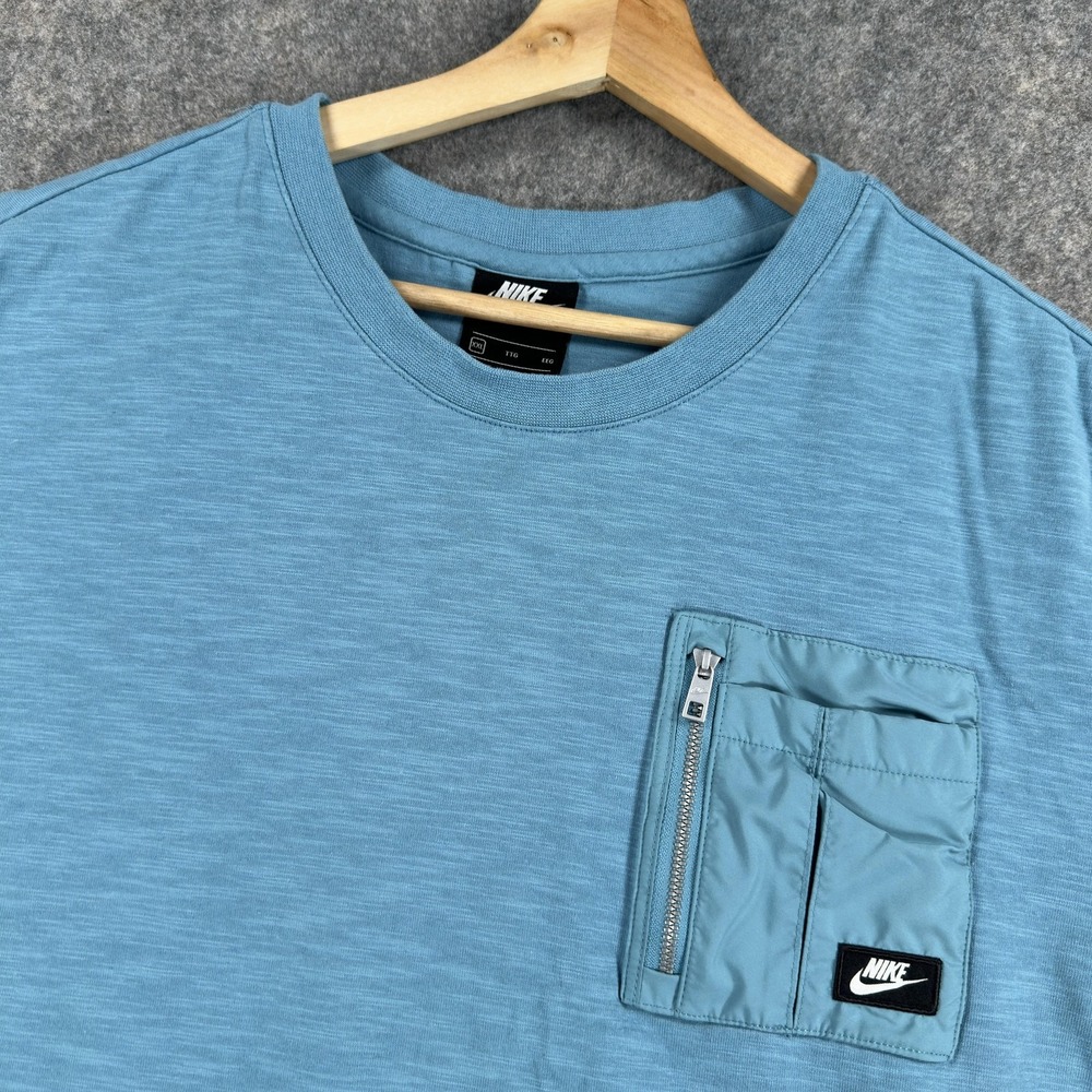 Nike Shirt Mens 2XL Blue Utility Pocket Woven Logo Tee CJ4323-424